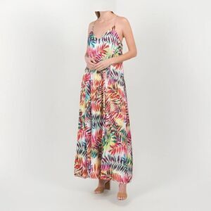 Nicole Miller Satin Flowy Maxi Dress Pockets‎ 1X Fern Resort Cruise Vacation